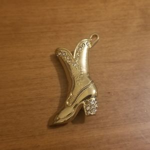 Vintage Swarovski Crystal, Gold toned Cowboy boot brooch